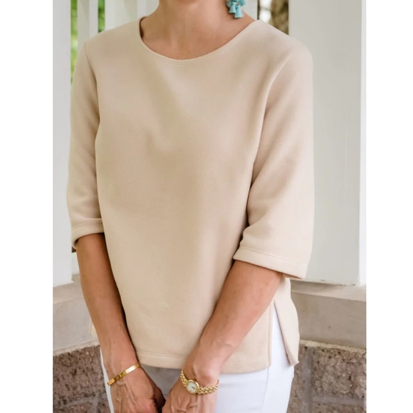 Dudley Stephens Carroll St. Terry Fleece 3/4 Sleeve Top In Nude - Picture 1 of 8